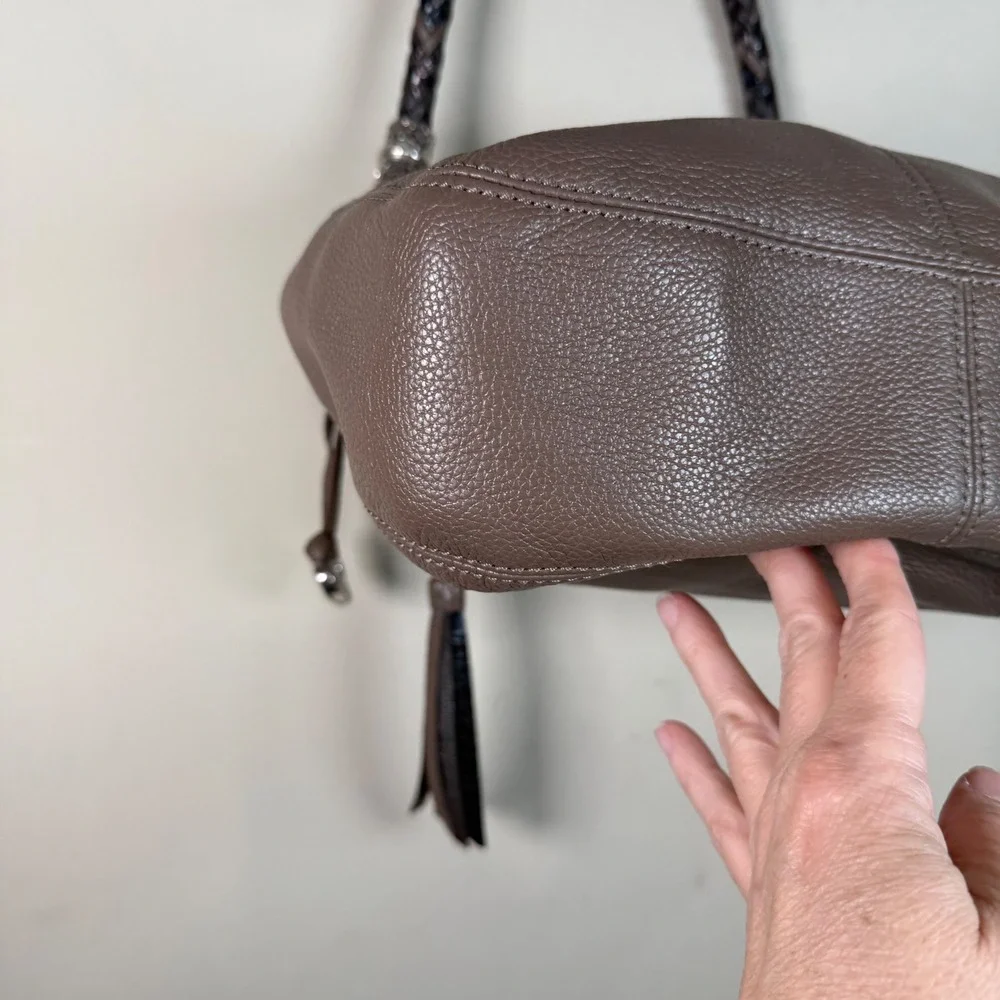 Brighton Barbados Pewter Pebbled Leather Hobo Shoulder Bag